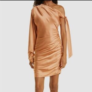 NWT Cinq A Sept Women's Orange Thea Silk One-Shoulder Dress Size 2